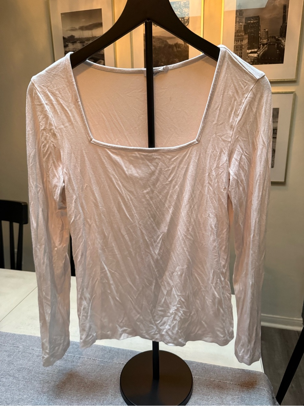 Mango White Square Neck Long-Sleeve Tee